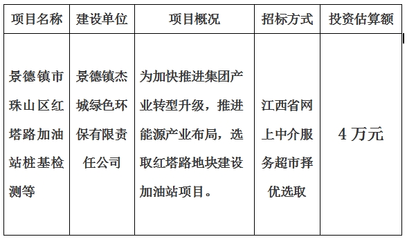 景德鎮(zhèn)市珠山區(qū)紅塔路加油站樁基檢測等計(jì)劃公告