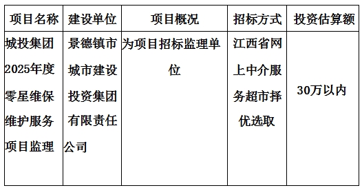 城投集團2025年度零星維保維護服務項目監理計劃公告