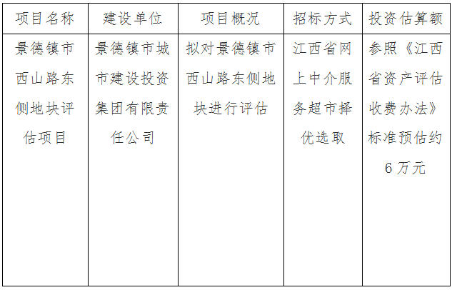 景德鎮市西山路東側地塊評估項目計劃公告