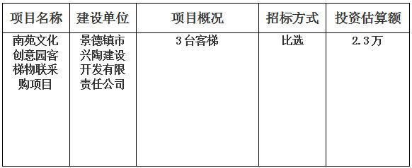 南苑文化創(chuàng)意園客梯物聯(lián)項目采購計劃公告　